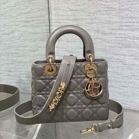 Small Lady Dior My ABCDior Bag In Cannage Lambskin Elephant Grey