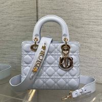 Small Lady Dior My ABCDior Bag In Cannage Lambskin Glacier Blue
