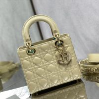 Small Lady Dior My ABCDior Bag In Enamel Cannage Lambskin Apricot