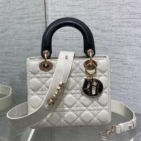 Lady Dior My ABCDior Bag In Enamel Cannage Lambskin White/Black