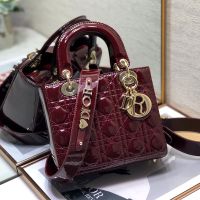 Small Lady Dior My ABCDior Bag In Patent Cannage Calfskin Burgundy