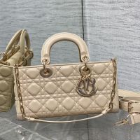 Medium Lady D-Joy Bag In Cannage Lambskin Apricot