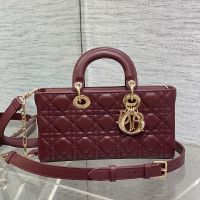 Medium Lady D-Joy Bag In Cannage Lambskin Burgundy