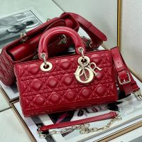 Medium Lady D-Joy Bag In Cannage Lambskin Red