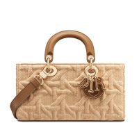 Medium Lady D-Joy Bag In Graphic Cannage Raffia Beige