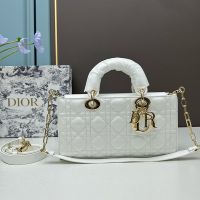 Medium Lady D-Joy Bag In Patent Cannage Calfskin White
