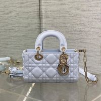 Micro Lady D-Joy Bag In Cannage Lambskin Glacier Blue
