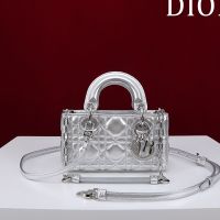 Micro Lady D-Joy Bag In Cannage Lambskin Silver