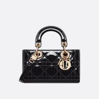Mini Lady D-Joy Bag In Patent Cannage Calfskin Black