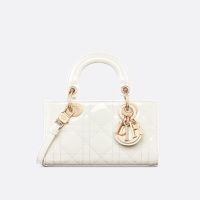Mini Lady D-Joy Bag In Patent Cannage Calfskin White