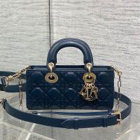 Small Lady D-Joy Bag In Cannage Lambskin Deep Blue