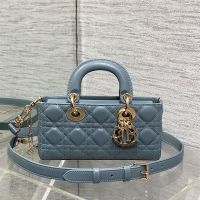 Small Lady D-Joy Bag In Cannage Lambskin Hazy Blue