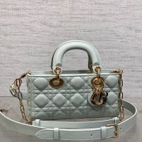 Small Lady D-Joy Bag In Cannage Lambskin Lake Blue