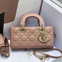 Small Lady D-Joy Bag In Cannage Lambskin Lotus Pink