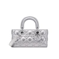 Small Lady D-Joy Bag In Cannage Lambskin Silver
