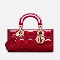 Small Lady D-Joy Bag In Patent Cannage Calfskin Red