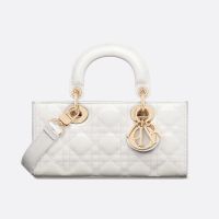 Small Lady D-Joy Bag In Patent Cannage Calfskin White