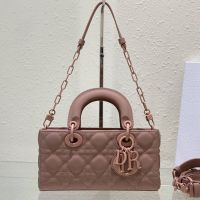 Small Lady D-Joy Bag In Ultramatte Cannage Calfskin Blush Pink