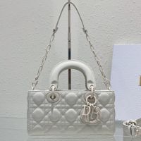 Small Lady D-Joy Bag In Ultramatte Cannage Calfskin White