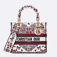 Medium Lady D-lite Bag In Dioramour Coeur des Curiosities Motif Canvas White