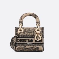 Mini Lady D-lite Bag In Toile de Jouy Motif Canvas Beige