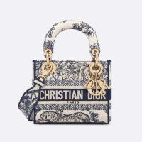 Mini Lady D-lite Bag In Toile de Jouy Motif Canvas Blue