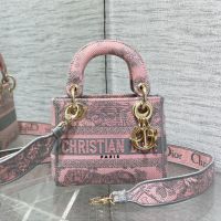 Mini Lady D-lite Bag In Toile de Jouy Motif Canvas Pink