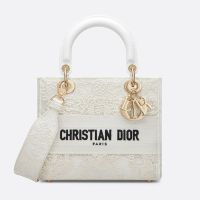 Medium Lady D-lite Bag In Toile de Jouy Soleil Motif Macrame White