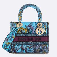 Medium Lady D-lite Bag In Toile de Jouy Voyage Motif Canvas Celestial Blue