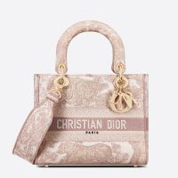 Medium Lady D-lite Bag In Toile de Jouy Motif Canvas Cherry