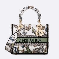 Medium Lady D-lite Bag In Toile de Jouy Mexico Motif Canvas White/Green