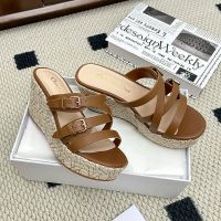 L'Amazone Dior Wedge Slides Women Calfskin and Graphic Cannage Raffia Brown