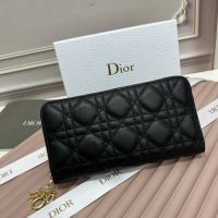 Large Dior Zip Wallet Cannage Calfskin Black