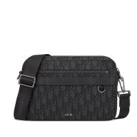 Maxi Dior Safari Bag with Strap In Oblique Motif Canvas Black