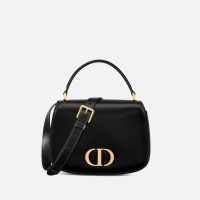 Medium Dior 30 Montaigne Avenue Top Handle Bag In Ribbed Calfskin Black