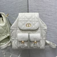Medium Dior Caro Backpack In Macrocannage Lambskin White