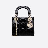 Mini Lady Dior Bag In Patent Cannage Calfskin Black
