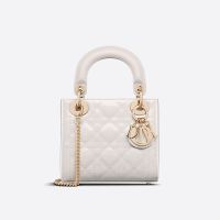 Mini Lady Dior Bag In Patent Cannage Calfskin White