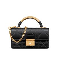 Mini Dior Ange Bag In Macrocannage Lambskin Black