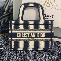 Mini Dior Book Tote D-Stripes Motif Canvas Blue