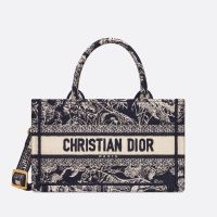 Mini Dior Book Tote with Strap In Toile De Jouy Motif Canvas Navy Blue