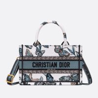 Mini Dior Book Tote with Strap In Toile de Jouy Mexico Motif Canvas White/Blue