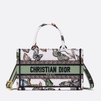 Mini Dior Book Tote with Strap In Toile de Jouy Mexico Motif Canvas White/Green