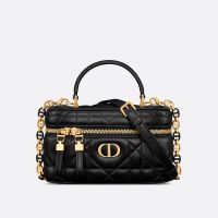 Mini Dior Caro Vanity Case In Macrocannage Lambskin Black