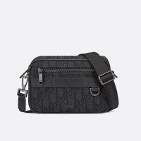 Mini Dior Safari Bag with Strap In Oblique Motif Canvas Black