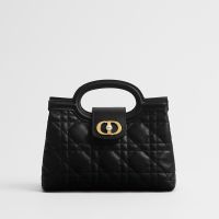 Mini Dior Jolie Top Handle Bag In Cannage Lambskin Black