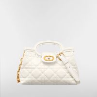 Mini Dior Jolie Top Handle Bag In Cannage Lambskin White