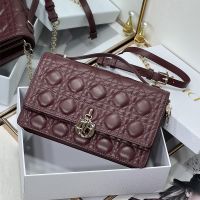 Small Miss Dior Top Handle Bag In Cannage Lambskin Burgundy