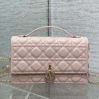 Small Miss Dior Top Handle Bag In Cannage Lambskin Cherry