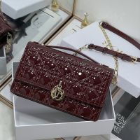 Small Miss Dior Top Handle Bag In Patent Cannage Calfskin Burgundy
